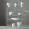Serie de Juego de Té Pintado a Mano de las Dinastías Tang y Song, Juego de Té Kung Fu para Uso Doméstico, Incluye Gaiwan, Tetera, Tazas de Té, Posavasos, Recipiente para Té y Colección de Cuchara para Té