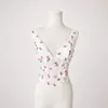 Top Corsé de Hueso Nuevo Transfronterizo para Mujer con Bordado Floral, Top Exterior de Tirantes