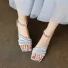 Sandalias de tacón alto de punta cuadrada de nicho Chuyuji para mujer, verano, malla de cuero genuino, moda de alta gama, zapatos romanos franceses, modernos