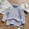 Camiseta Básica Listrada Infantil Outono e Inverno, Top de Algodão Escovado Manga Longa Gola Alta para Meninos e Meninas