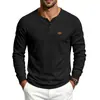 Camisa Henley de Punto Waffle para Hombre 2026 Manga Larga Color Sólido Manga Ranglán Tapeta de 3 Botones Top Casual