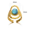 Anillo de Acero Inoxidable Estilo Francés Nuevo Sol Incrustado Turquesa/Turquesa Anillo Abierto Joyería para Mujer