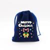 Atacado Sacos de Presente de Doces de Natal Véspera de Natal Embalagem de Maçã Saco de Armazenamento Azul Royal Tecido Flocado Cordão Aba Bolso Calças