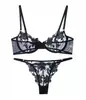 Lencería Sexy Flores Bordadas Malla Transparente para Mujer Sujetador Sexy Conjunto de Sujetador y Bragas Encantador Romántico Encaje