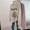 Sudadera blanca y gris de cuello redondo para mujer, nuevo estilo coreano otoño e invierno 2026, corte casual holgado, versátil, con forro polar y engrosada