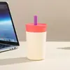Nova Caneca Portátil Mini com Canudo Personalizável para Carro 12oz Caneca de Café Aço Inoxidável 304 Tampa de Silicone Caneca Térmica