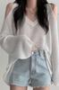 Suéter de lana para mujer, top de punto con protección solar, versátil, informal, holgado, con escote en V y hombros descubiertos, estilo coreano elegante para otoño e invierno.