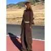 Estilo Autonal 2025, Conjunto de Duas Peças da Moda e Bonito Maillard, Top Marrom Pequeno Fragrante com Calça de Pernas Largas para Mulheres