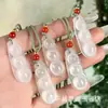 Pingente Buda Lua Branca de Jade Gelo Natural de Alta Qualidade, Saco da Sorte em Forma de Folha de Ágata Cor Champagne, Ornamento de Fechadura Ruyi Dupla Face