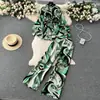 Traje Estampado Estilo Europeo y Americano para Mujer, Camisa de Manga Larga tipo Linterna + Pantalones de Pierna Recta Ancha con Cintura Elástica, Artístico, de Moda y Casual