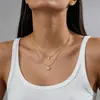 Colar minimalista em aço inoxidável de nicho europeu e americano com pingente em formato de leque de pérola retrátil em forma de Y, olho grego, colar multicamadas