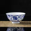 Tigela de arroz de porcelana azul e branca tradicional de Jingdezhen, tigela de jantar doméstica de porcelana de alta temperatura e alta brancura, tigela para macarrão, tigela para sopa, louça de hotel