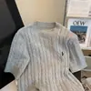 Estilo Old Money Bordado de Logo de Caballo Clásico Americano Color Sólido Manga Corta Cuello Redondo Suéter Casual de Punto para Mujer 2025 Verano Nueva Llegada