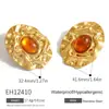 Aretes de Acero Inoxidable Transfronterizos, Estilo Artístico Retro Maillard, Incrustaciones de Piedra Natural Geométrica, Aretes Impermeables Chapados en Oro de 18K