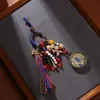 Pingente de Thangka Vajra Imóvel Estilo Xizang, Acessório de Contas Coloridas Tecido à Mão, Ornamento Pendurado Etnico Moinho de Vento, Decoração Diária de Bagagem de Mão