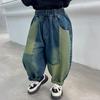 Jeans Patchwork Retrô de Outono para Meninos Primavera e Outono Estilo Coreano Calças Legais e Modernas para Crianças Calças Longas Elegantes para Bebês