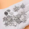 Set de 20 Colgantes y Accesorios de Copo de Nieve de Plata Antigua, 20 Estilos, 1 de Cada Uno, Aproximadamente 19g por Set