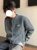 Cardigan Suéter Tricotado Bordado Cartoon Retrô Americano para Homens no Outono e Inverno Estilo Preguiçoso Solto Jaqueta Casual Versátil