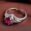 Nuevo Elegante Estilo Coreano Ovalado Rojo Rosa Diamante Simulado Turmalina Roja Conjunto Grupo Anillo Abierto Anillo para Mujer