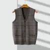 Cardigan de Tricô Masculino Aberto nas Costas Casual Solto Roupa para Idosos Sem Mangas Cardigan Suéter Masculino Outono