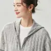 Baicai 26 Nuevo Cárdigan de Cachemir Tejido con Cremallera para Mujer Otoño e Invierno con Capucha Suéter Holgado Top Grueso Ropa de Abrigo
