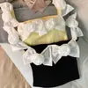 Nuevo Estilo Corto de Primavera y Verano con Cuello de Una Línea, Flor Tridimensional, Tirantes Pequeños, Ajustado, Hombros Descubiertos, Temperamento, Chaleco Cómodo para Mujer con Almohadillas