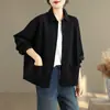 Foto Real de Jaqueta Curta Casual Versátil Lapela Moda Cor Pura Simples Retrô Nova Solta 2025 para Mulheres