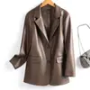 Chaqueta de Cuero Haining para Mujer, de Longitud Media, Negra, Cuello Alto, Cinturón de Corbata, Chaqueta de Cuero, Nuevo Estilo Otoño e Invierno, Elegante Abrigo de Cuero