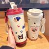 Taza de Acero Inoxidable 316 con Tubo de Succión para Doble Bebida Alto Valor de Color Taza de Café Portátil Oso Panda Doble Bebida Taza con Aislamiento para Frío y Calor