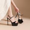 1488-3 Sandalias Sexy de Tacón Alto Cuadradas para Mujer Que No Cansan los Pies, Zapatos de Tacón de Plataforma Impermeables de Punta Abierta Stiletto para Mujer