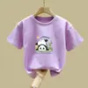 2353# Camiseta de Manga Curta para Meninos e Meninas Nova Camiseta de Algodão Infantil 2025 Verão Tops Finos para Crianças Médias e Grandes Tendência