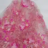 Tela de bordado plano de hilo multicolor tie-dye degradado floral hecha a mano, tela de bordado para vestido Hanfu cheongsam de malla