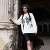 Tricô Transfronteiriço Novo Outono e Inverno Tricô Solto Retrô Americano Tricô Cruzado Estampado Gótico Tricô Quente