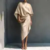 Ropa europea y americana para mujer transfronteriza, nuevo vestido de otoño 2026, vestido elegante de color liso, moderno y plisado