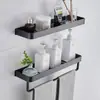 Estante de Almacenamiento Negro de Aluminio Espacial para Baño Estante para Toallas Montado en Pared para Baño Sin Taladro Estante de Almacenamiento para Tocador de Baño