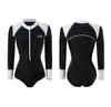 Traje de baño de una pieza de manga larga de nuevo estilo para mujer, protección solar, adelgazante, estilo con cremallera, traje de baño conservador para aguas termales