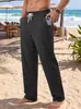 Comércio exterior eBay roupas masculinas estilo americano linho lavado com areia amassado calças casuais transfronteiriço tamanho EUA férias de verão praia calças retas