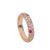 Anillo de Diamante Rosa Gradiente Dopamina con Diseño de Estrellas, Lujo Ligero Nicho Dulce Moda Versátil Anillo de Diamantes de Fila Completa Coloridos