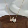 Corrente de Clavícula Banhada a Ouro Real com Zircônia Microincrustada para Mulheres, Colar Laço em Formato de Coração, Corrente de Pescoço Simples, Corrente de Clavícula de Luxo Leve de Nicho
