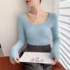 Sentido del diseño~Nuevo suéter de cachemir con cuello en U grande de nicho Otoño/Invierno para mujer, ajuste ceñido, suéter interior, tejido de punto base suave y pegajoso