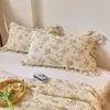 Funda de almohada de gasa estilo pastoral de una sola pieza, funda de almohada de algodón puro gofrado floral estilo fresco, suave, cómoda y transpirable