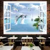 Tapiz de pared con diseño de paisaje de ventana para colgar en la pared, ideal para dormitorio, mesita de noche, decoración del hogar
