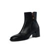 Botas de cuero británicas Meier, botas Martin de tacón medio para mujer, botas cortas de invierno con forro polar, negras, de corte bajo y cremallera lateral para mujer, moda urbana.