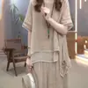 Traje Artístico de Algodón y Lino Vintage para Mujer 2026 Verano Nuevo Estilo Étnico Holgado Adelgazante que Cubre el Vientre Elegante Conjunto de Dos Piezas para Mujer