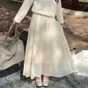 Saia Plissada Suave Estilo Coreano para Mulheres Primavera Verão Elegante com Caimento Saia Longa Plissada Cintura Alta Linha A Saia de Bolo de Renda