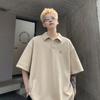 Camisa Polo de Manga Corta para Hombre, Estilo Americano de Verano, Fresca y Elegante, Camiseta de Peso Pesado, Ajuste Holgado Simple, Color Sólido, Cuello de Solapa, Camiseta de Media Manga