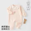 Mameluco para bebé, algodón suave Clase A, ropa de primavera y otoño para bebé, cuello de encaje, cierre de botones laterales, mameluco sin costuras para recién nacido