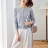 Cardigã de Manga Longa com Gola Redonda em Cor Contrastante e Design Elegante em Tricô para Mulheres, Peça de Roupa Exterior da Temporada Primavera 2026