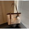 Bolso Tejido de Gran Capacidad Transfronterizo para Mujer 2026 Nuevo Estilo Bolso de Hombro para Vacaciones y Viajes Diarios Bolso Tote de Paja de Color Contrastante