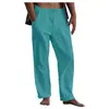 Calças de linho masculinas 2022 yoga praia ebay casuais de verão cintura elástica cordão calças largas com bolsos